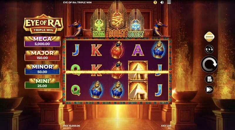Eye of Ra Triple Win - hovedspilskærm med fem hjul